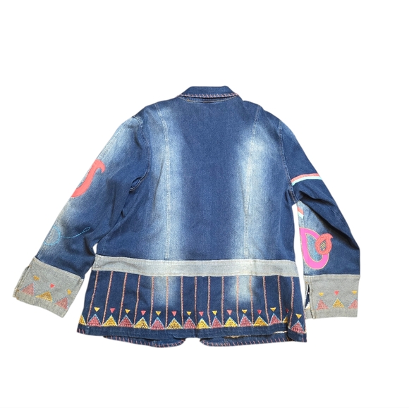 Embroidered Denim Jacket 1X | Artsy Statement Boho Western Art To Wear - Picture 2 of 7
